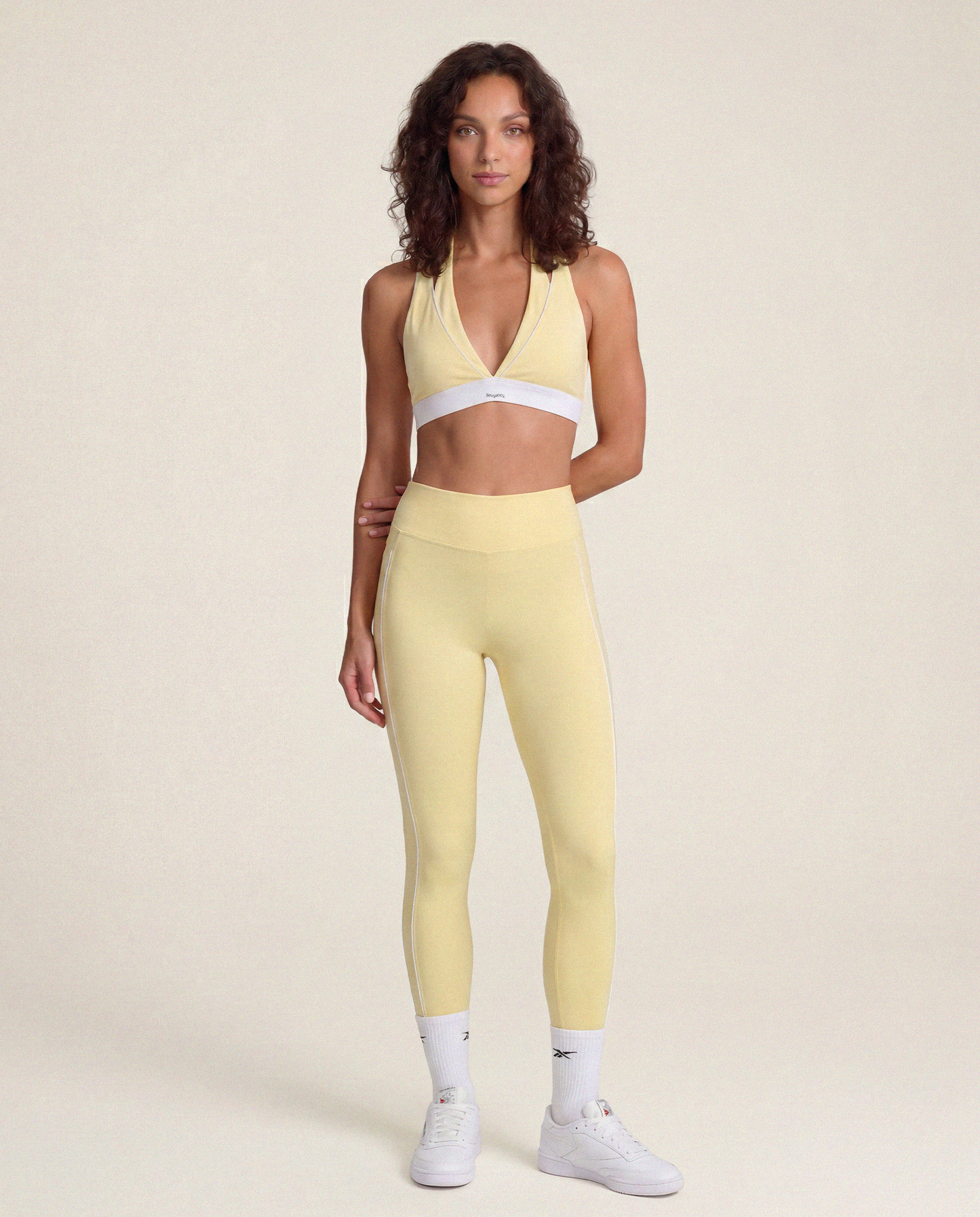 Double Take Sports Bra in Soft Yellow